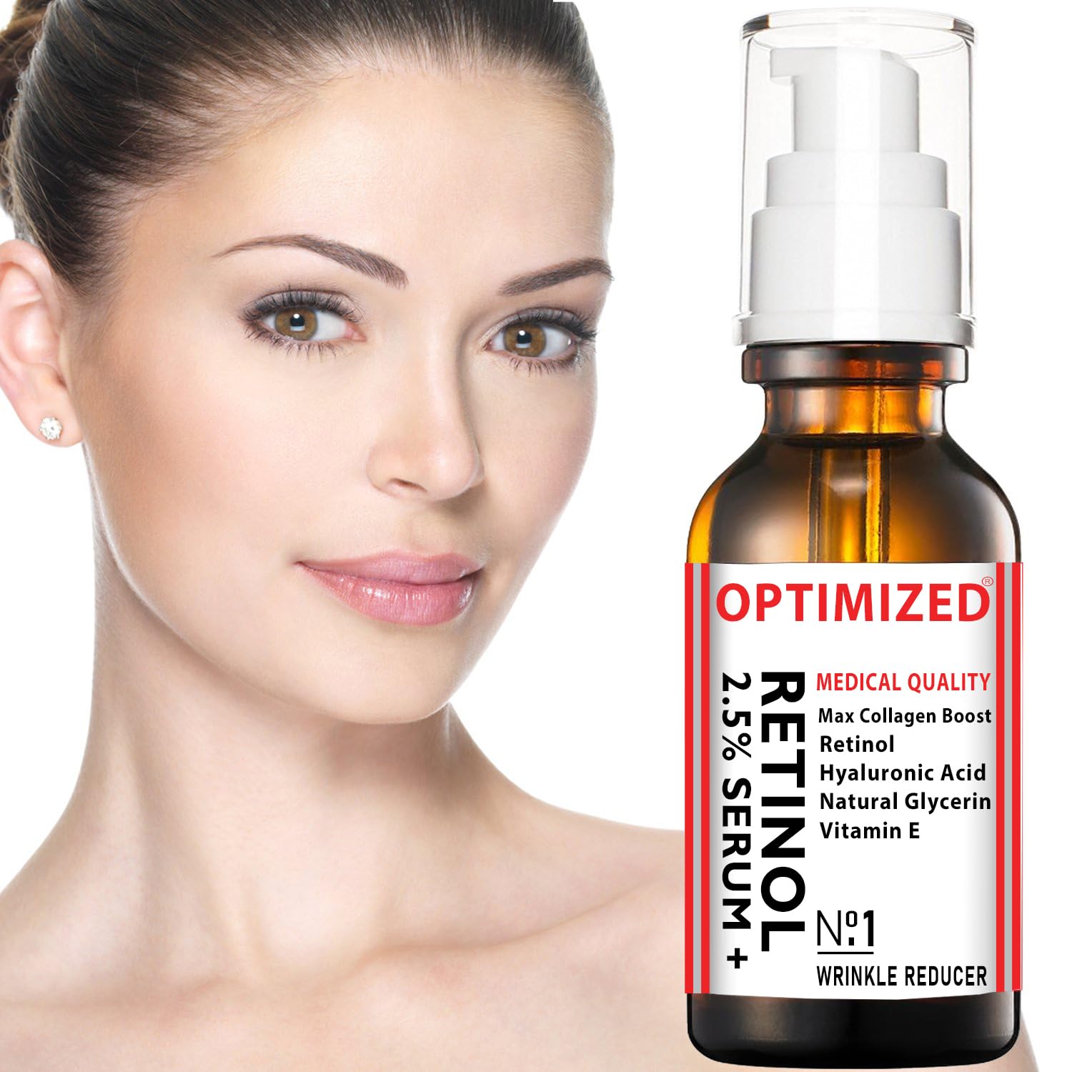 Packaging box and bottle of OPTIMIZED Retinol Serum displayed neatly