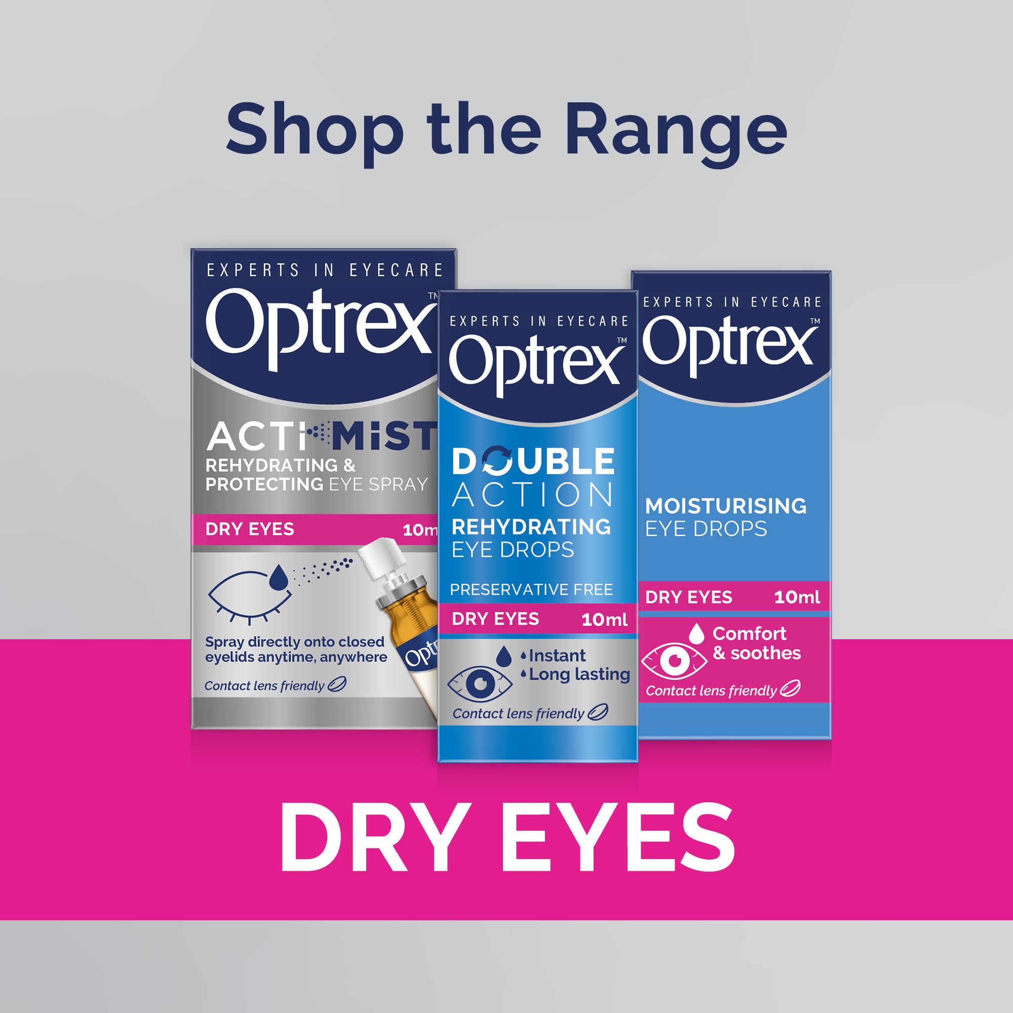 Optrex ActiMist spray delivers a light, quick mist for eye comfort