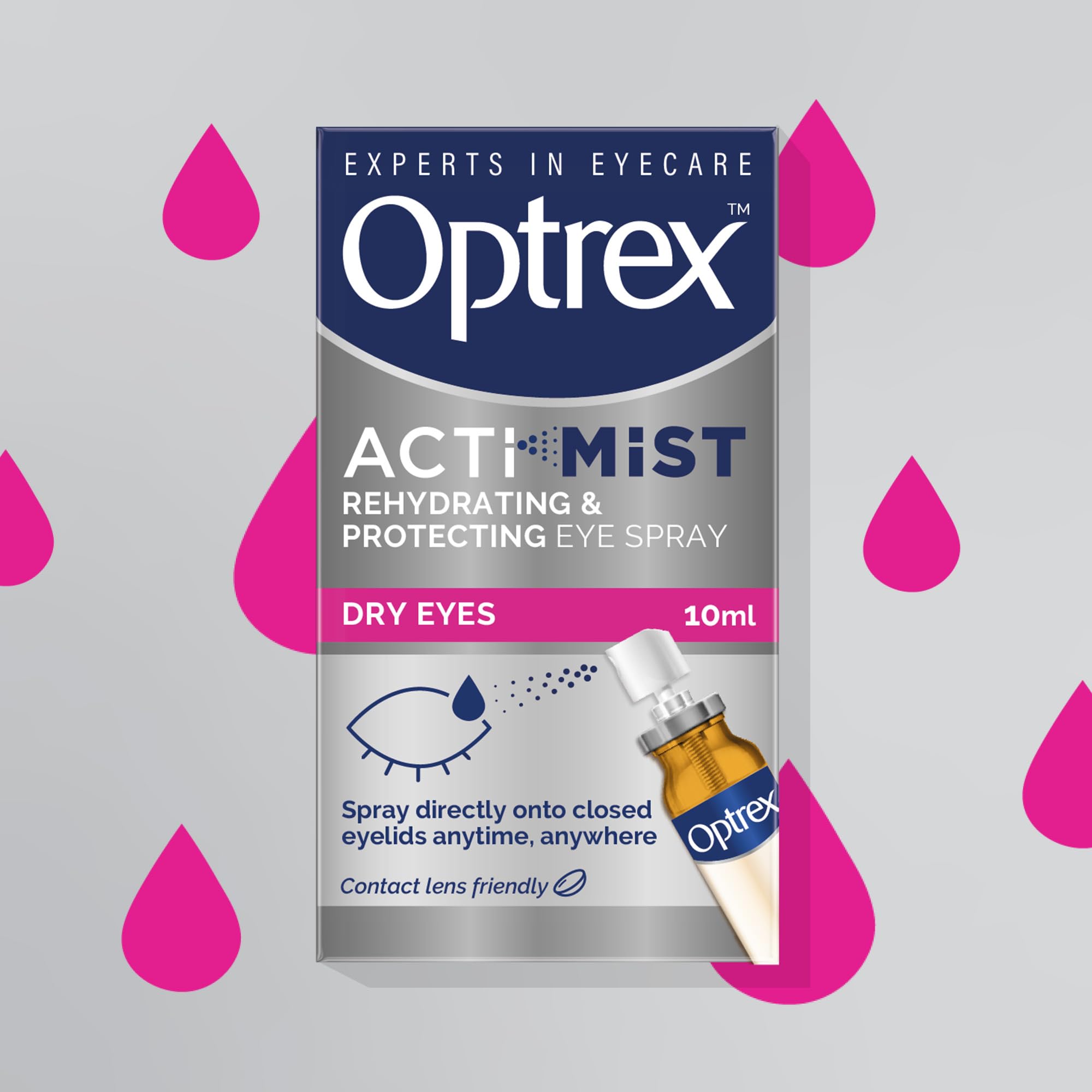 Optrex ActiMist 2in1 eye spray branding visible on packaging