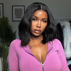OQ Hair layer cut bob wig with yaki straight texture for natural look.