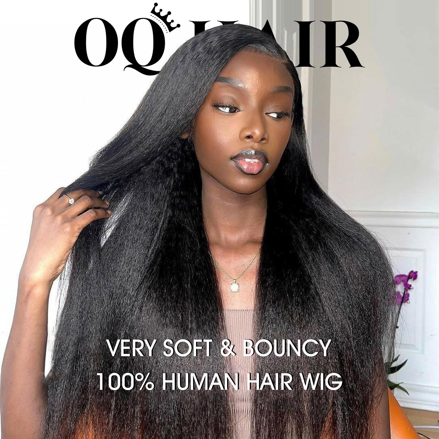 OQ Hair V Part Wig 22-inch natural color for everyday wear.