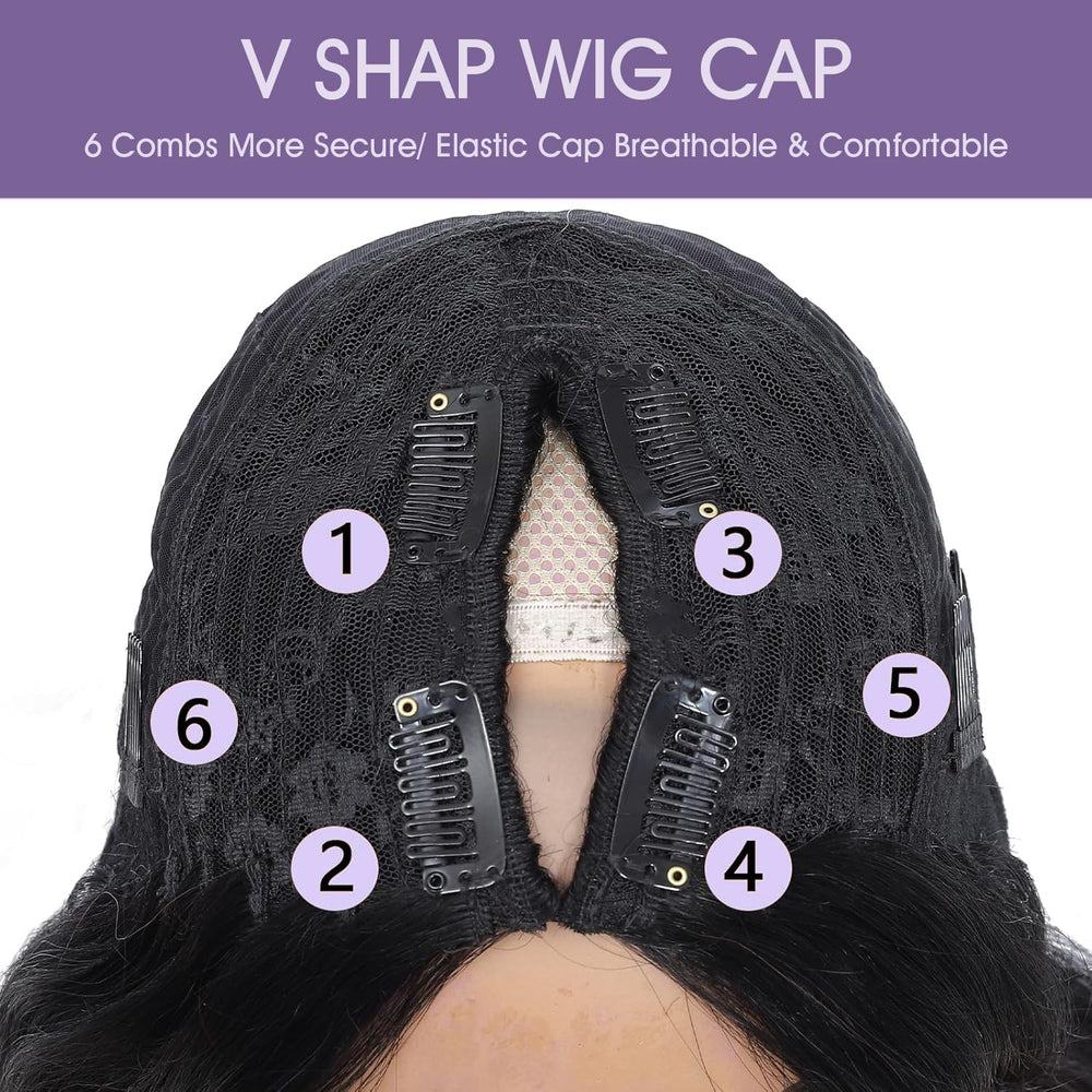 OQ Hair V Part Wig natural color 18in shown on model