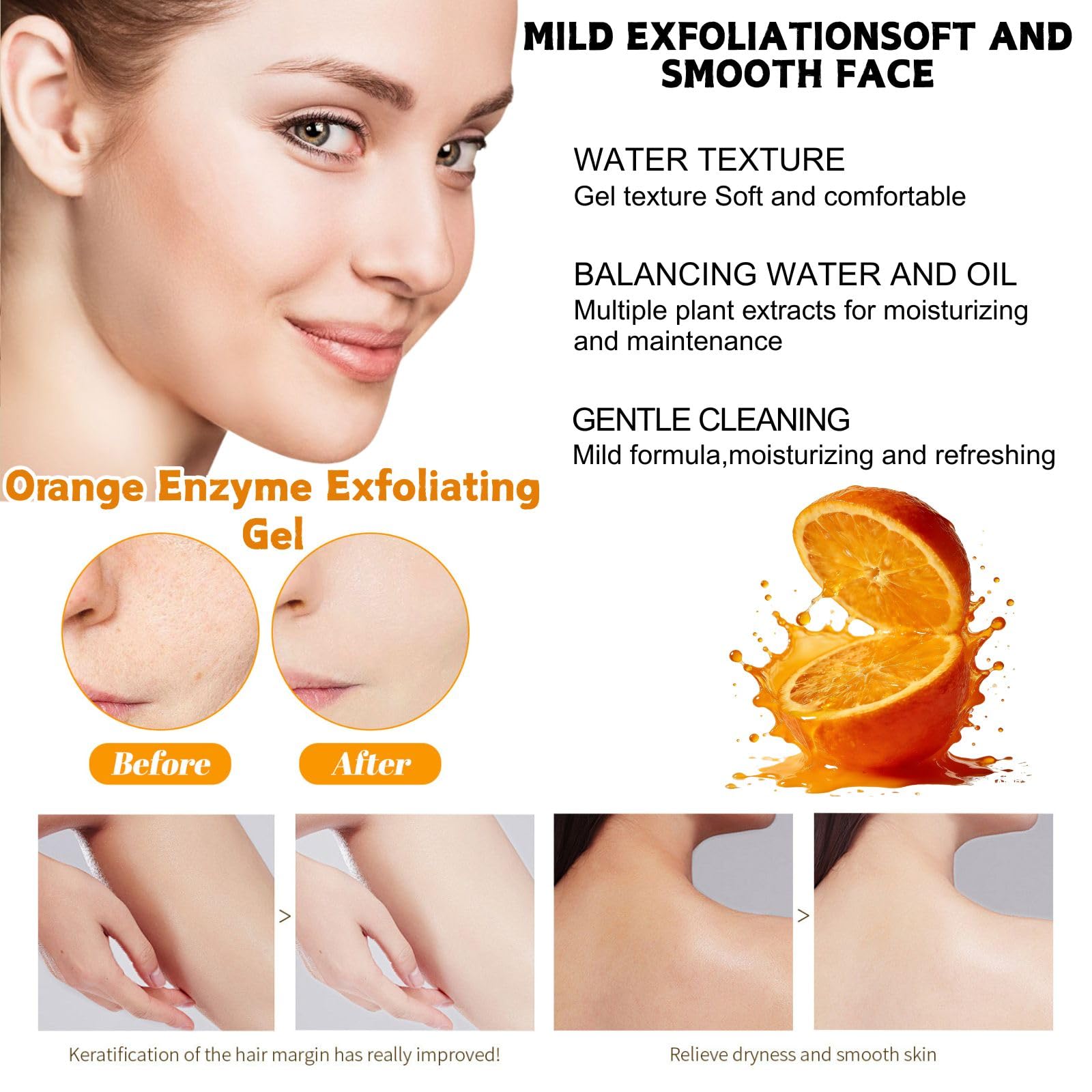 Beads of the Orange Exfoliating Gel Scrub visible on skin for body use.