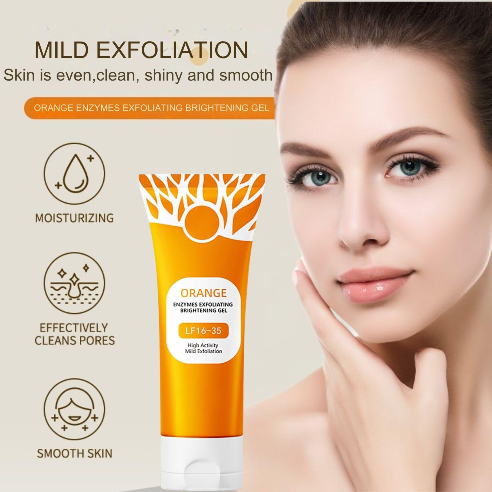 Product packaging of the Orange Exfoliating Gel Scrub displayed on a shelf.