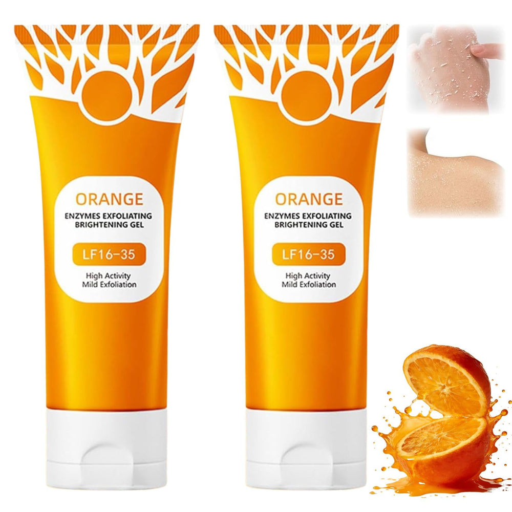 Orange Exfoliating Gel Scrub bottle close-up for smooth, refreshed skin.