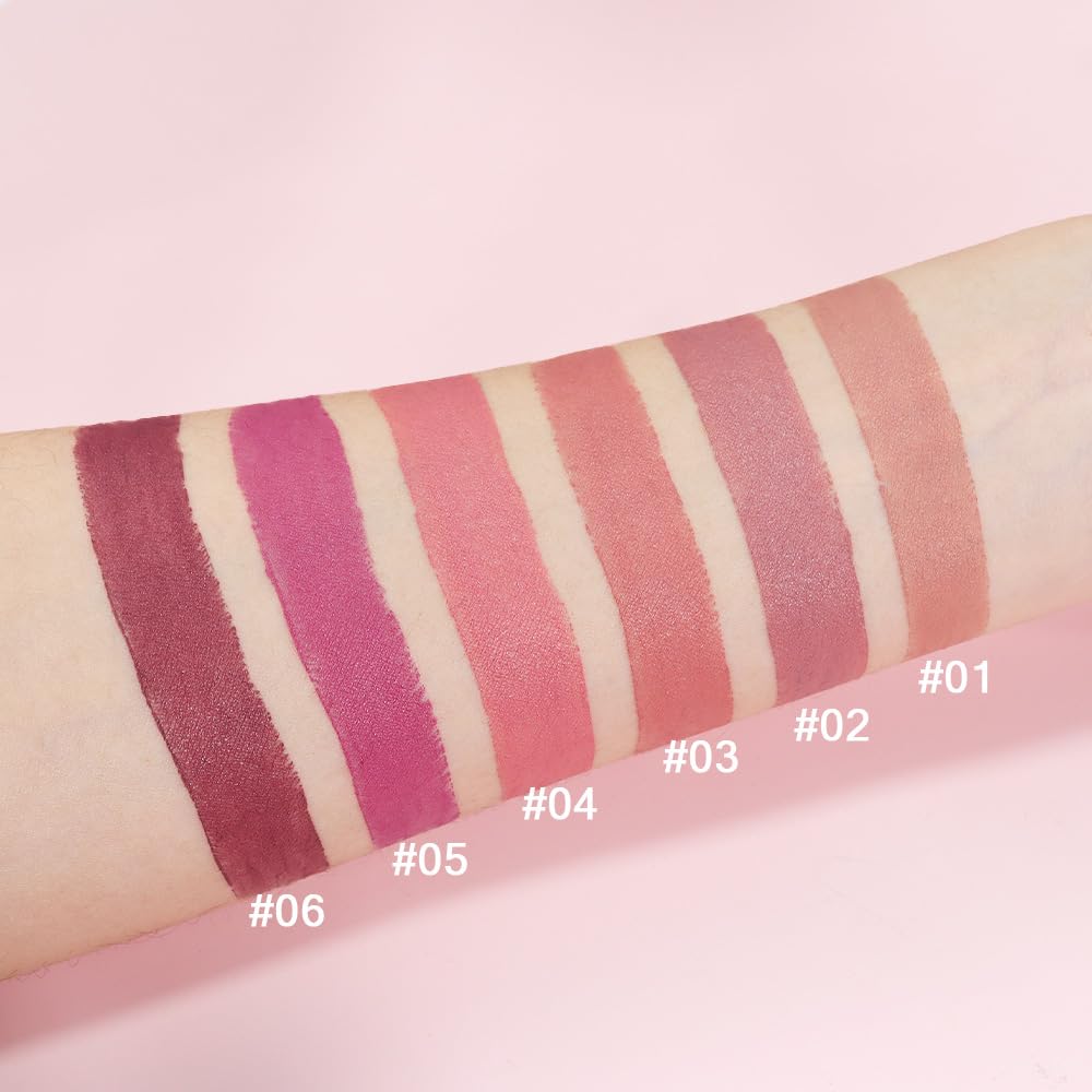 ORANOT purple matte lipstick swatch adds a statement hue.