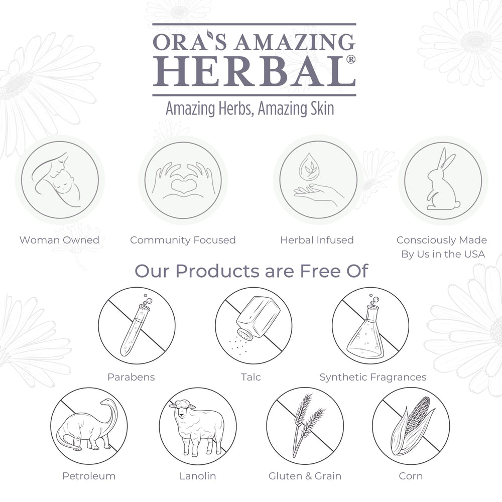 Glass packaging of Ora's Amazing Herbal products