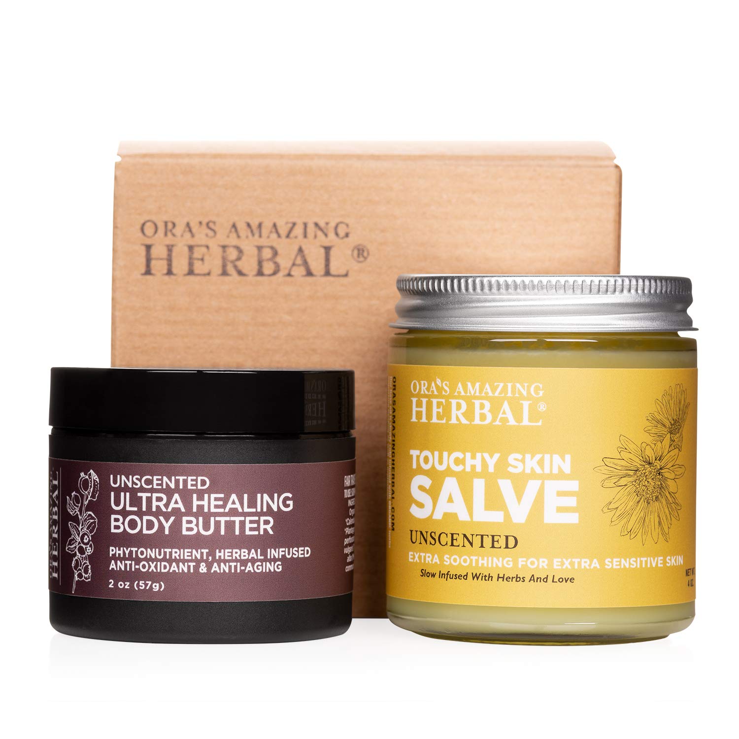 Ora's Amazing Herbal salve bottle, unscented for eczema-prone skin