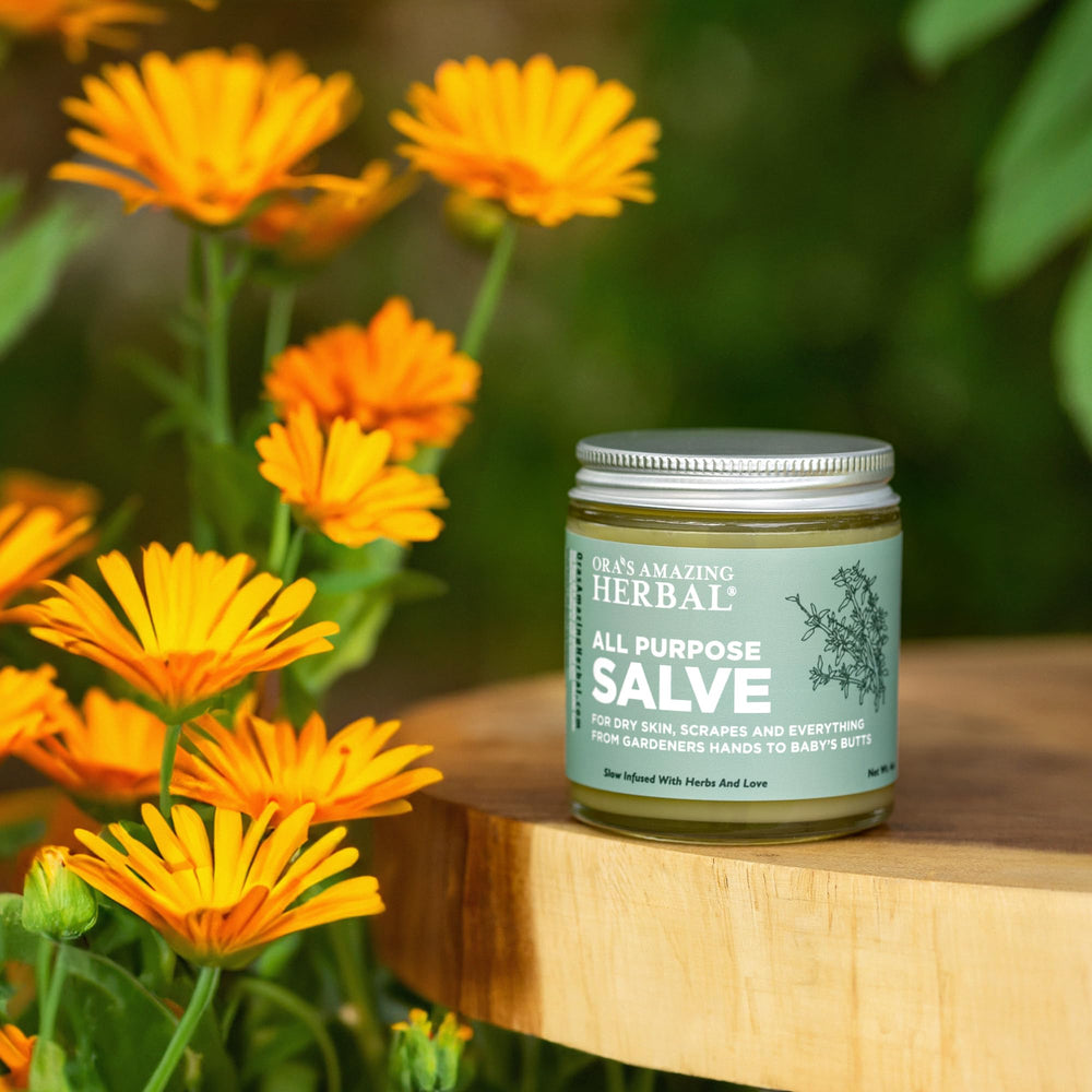 Ora's Amazing Herbal Salve back label with usage directions for quick, convenient application.