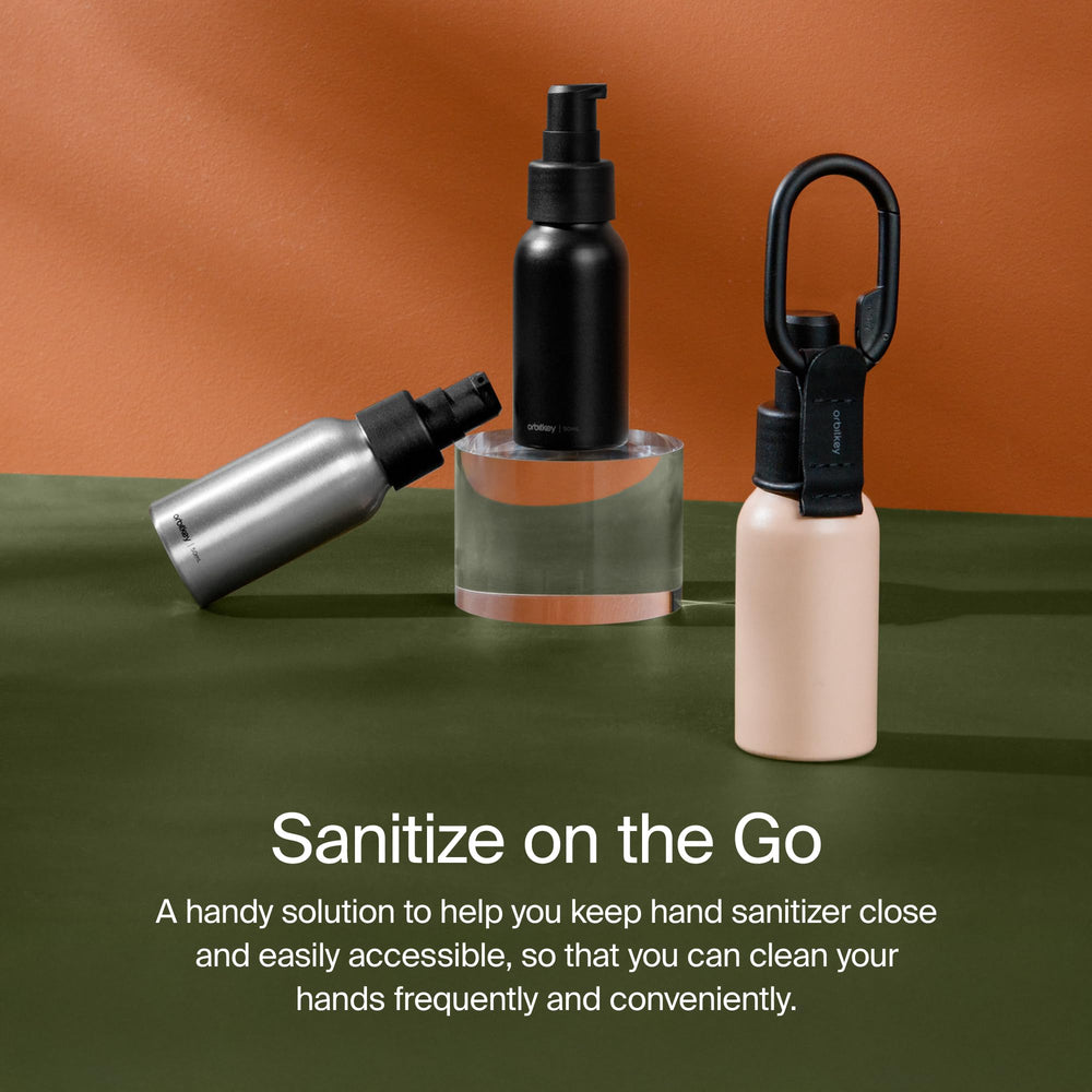 Orbitkey 50ml refillable bottle with pump in black for thin liquids.