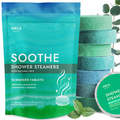 Orca Beauty shower steamer 18pc releasing spa-like aroma for relaxation