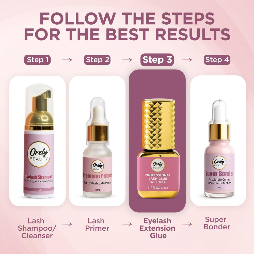 Orely Beauty luxe bottle design enhances the aesthetic of the lash workstation.