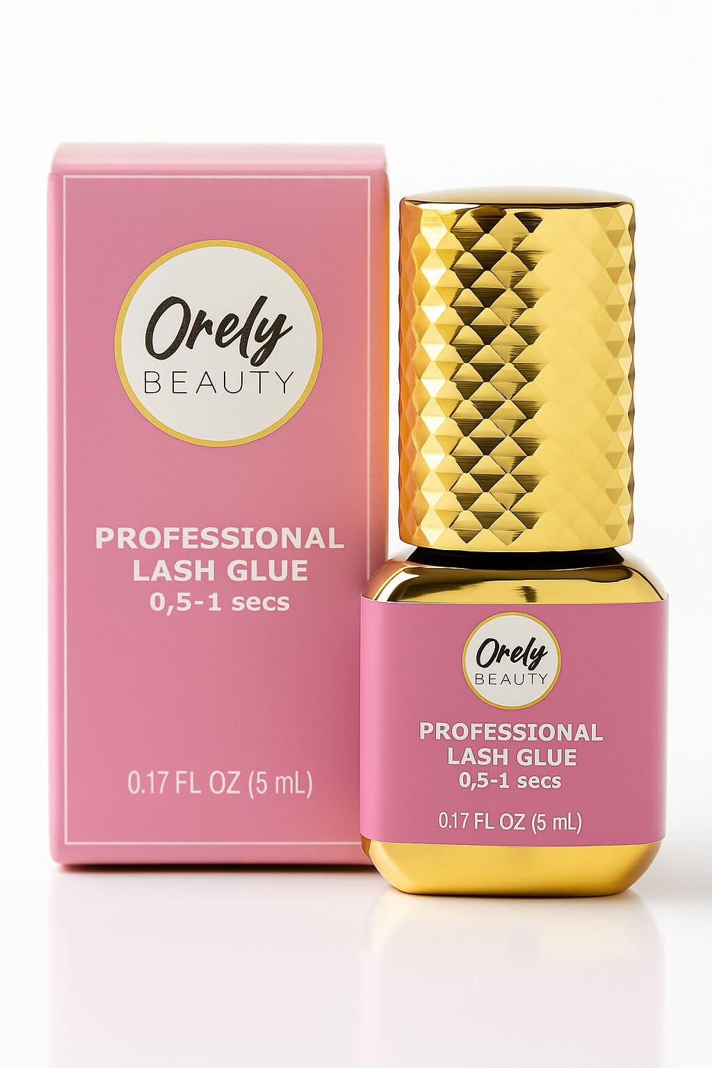 Orely Beauty retention bottle closeup showing premium lash adhesive for long-lasting holds.