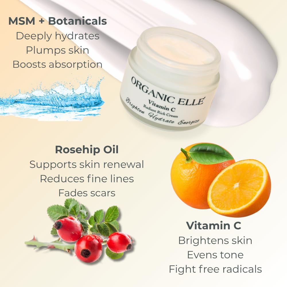 Organic Elle Vitamin C Radiant Rich Cream skin close-up showing improved texture and glow