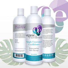 Organic Excellence conditioner pump dispenser showing easy, family-friendly application