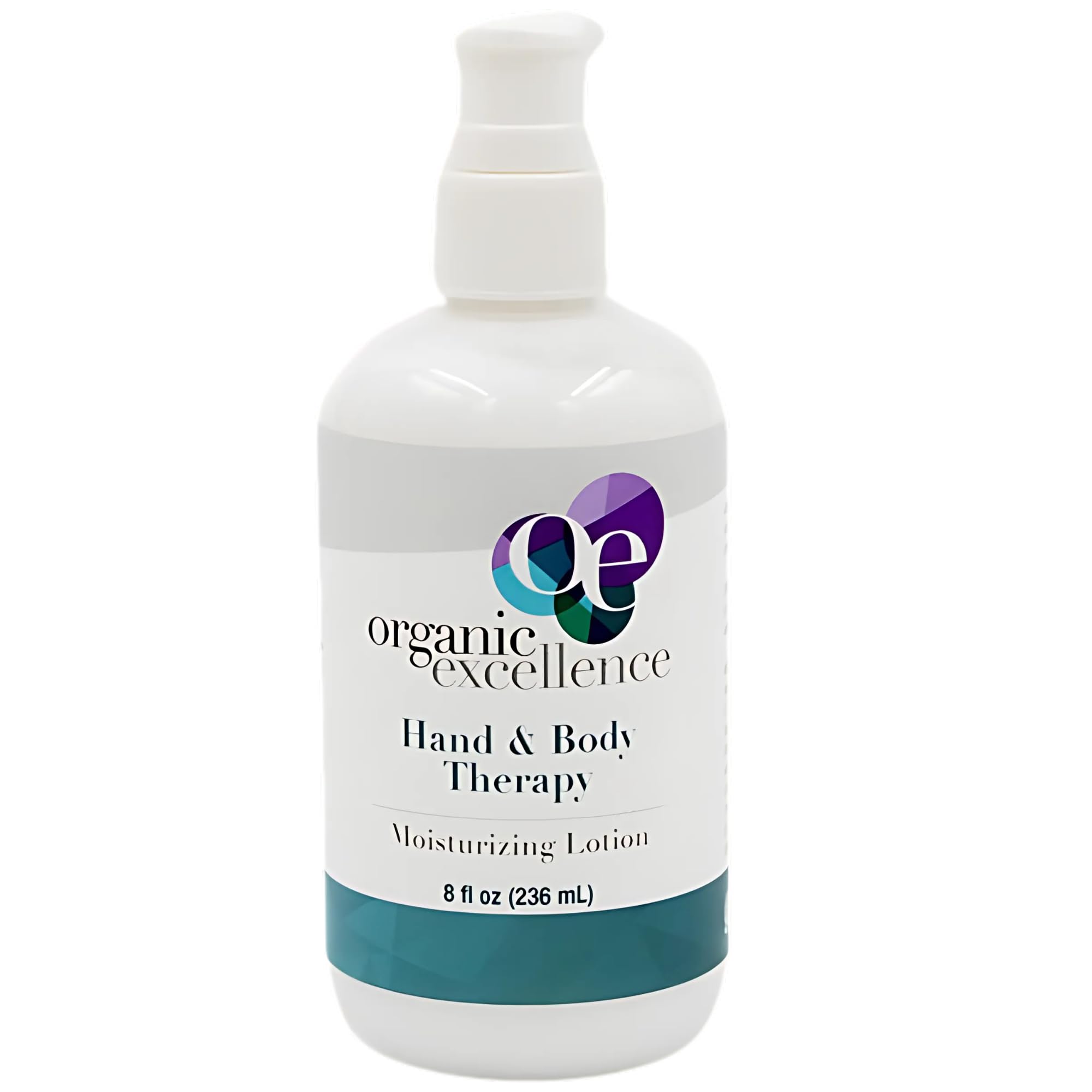 Organic Excellence Hand and Body Therapy bottle showing a smooth lotion for daily hydration.