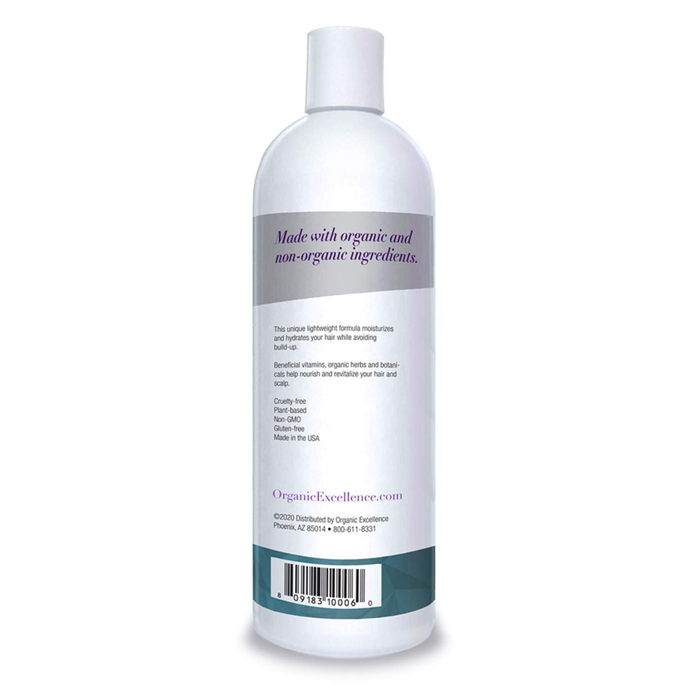 Organic Excellence Wild Mint Conditioner on bathroom shelf signals family-friendly care.