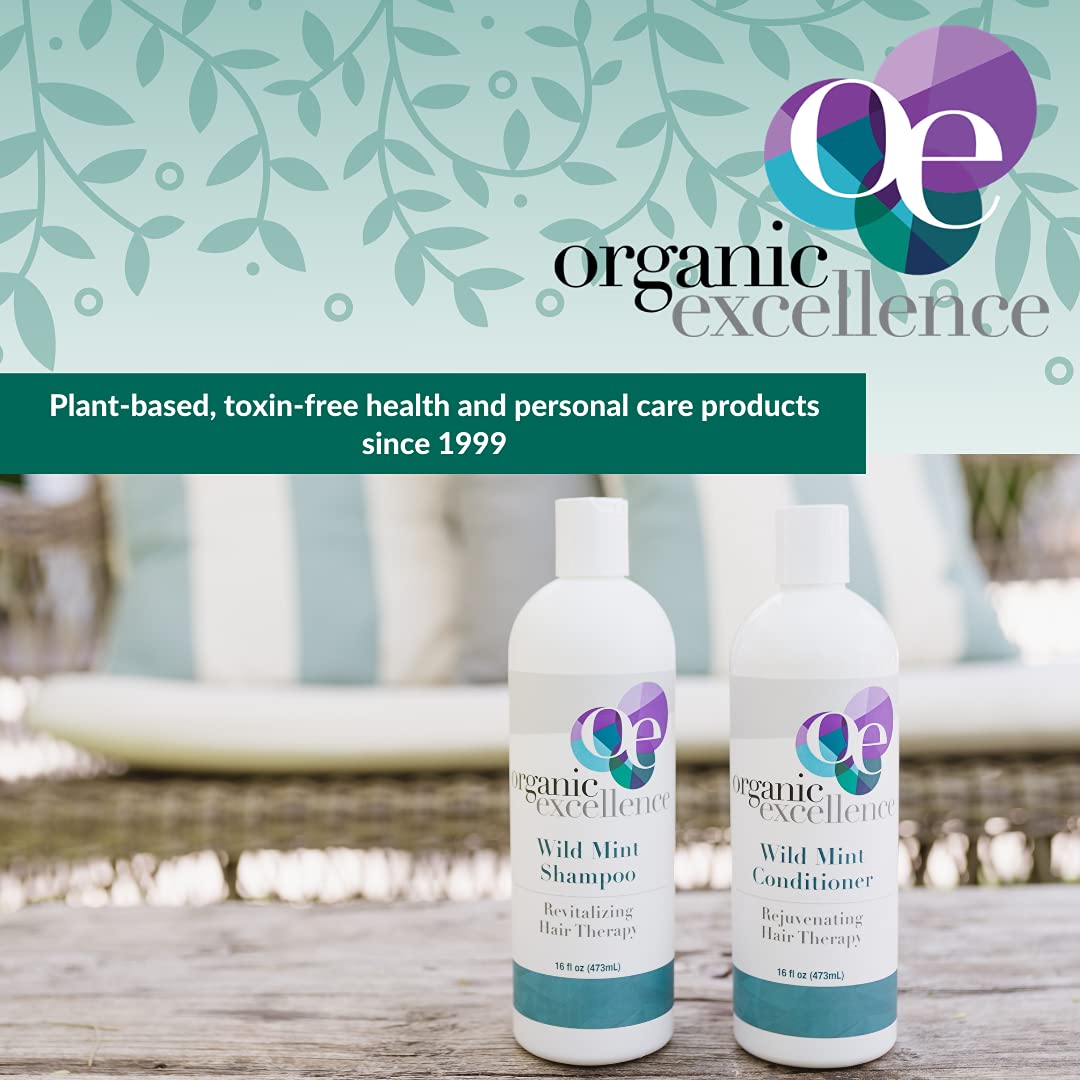Organic Excellence Wild Mint Rosemary shampoo made-in-usa badge reinforces trusted production.
