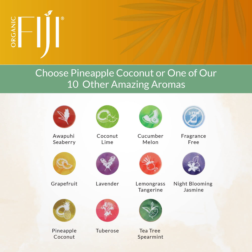Organic Fiji 12 oz bottle highlights clean ingredients and natural care.