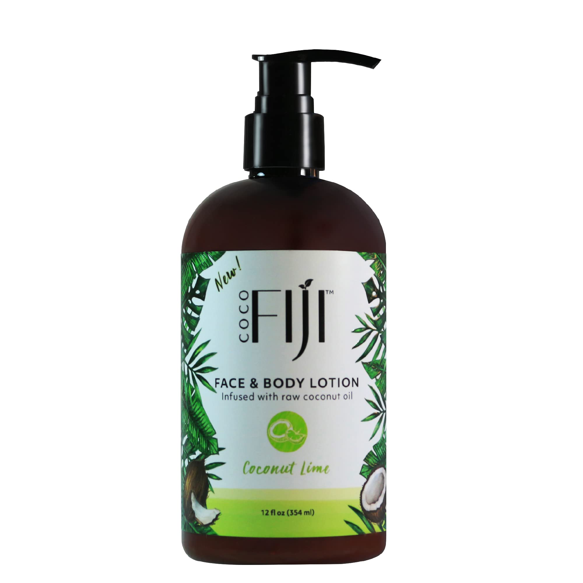 Organic Fiji Coco Fiji face and body lotion pump bottle for deep hydration.