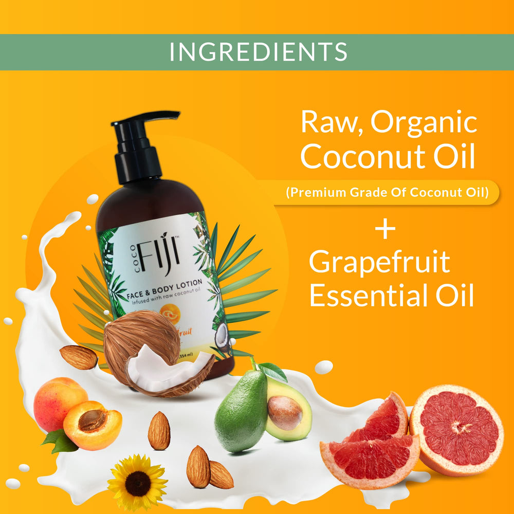Grapefruit scented Coco Fiji lotion adds a refreshing aroma during use.