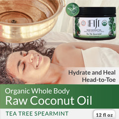 Organic Fiji coconut oil body hydration provides smooth skin close-up