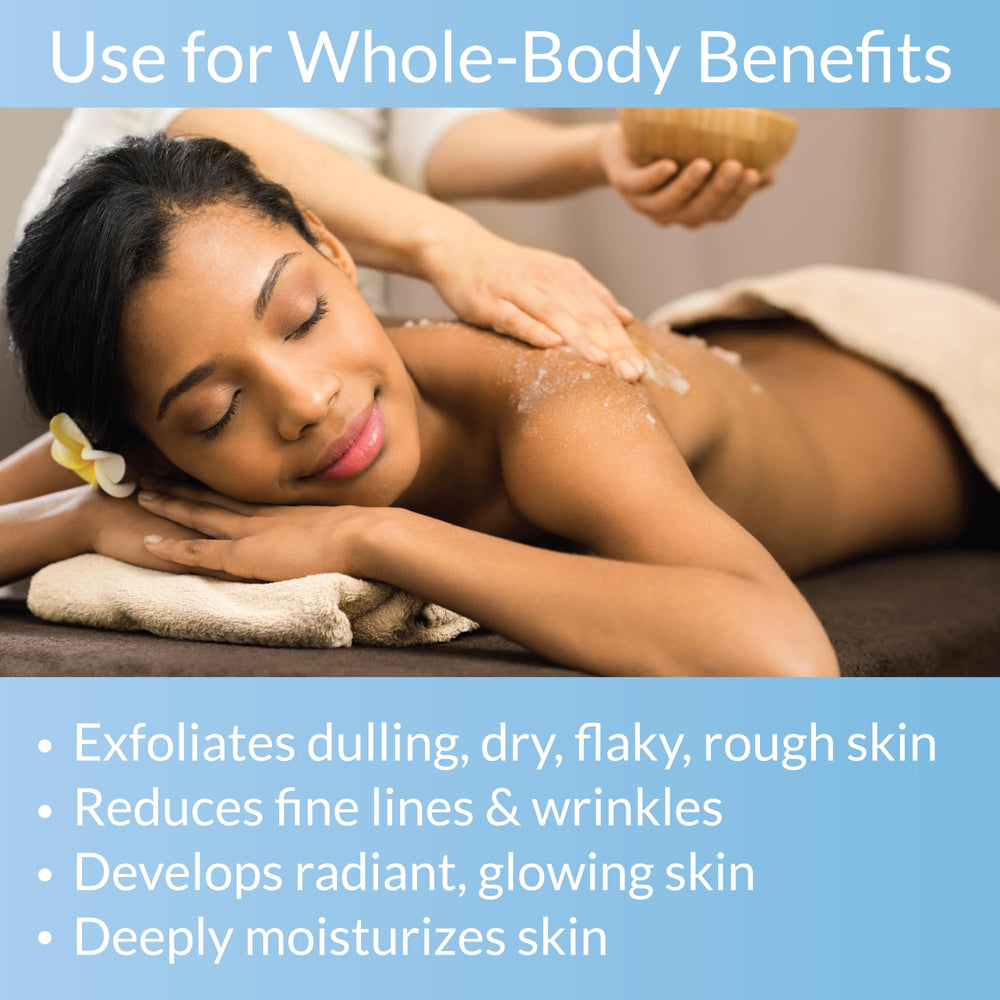 Organic Fiji face and body scrub being applied to skin for smooth texture.