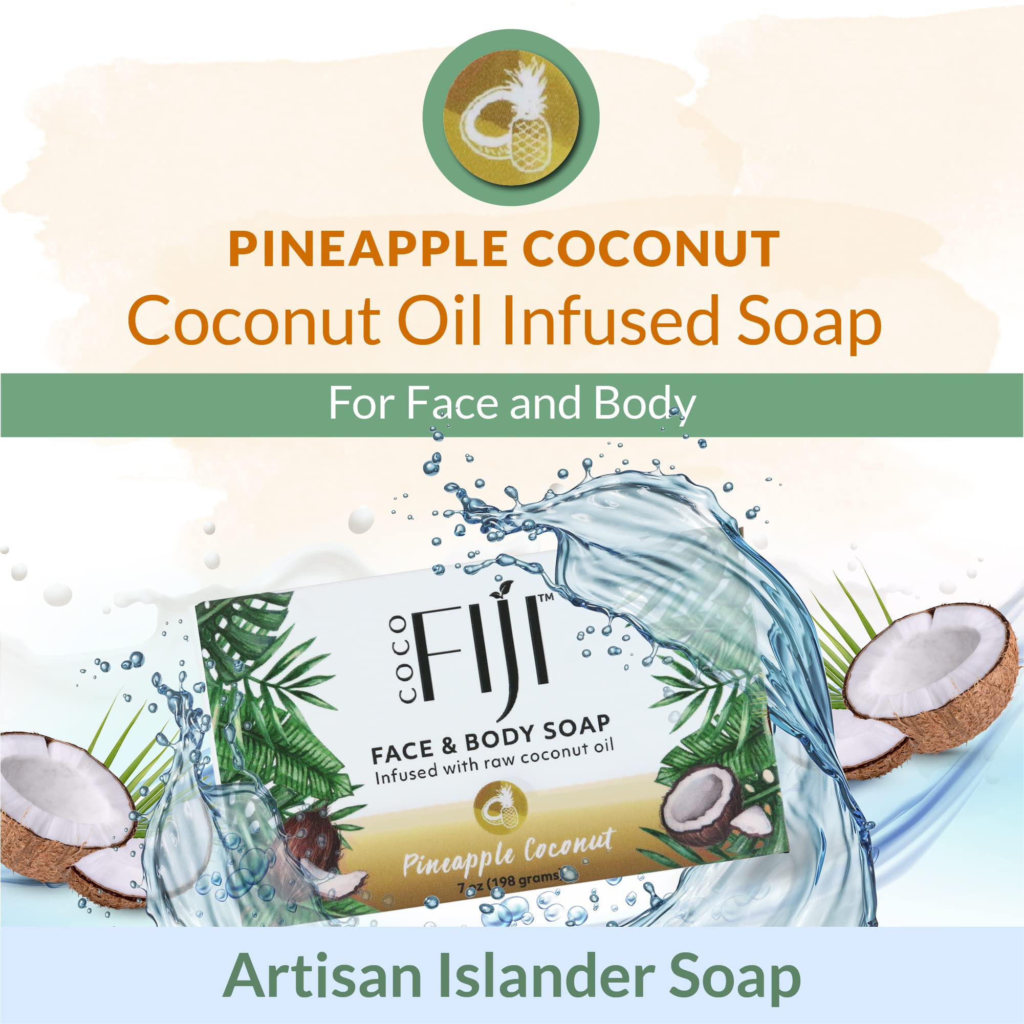 Organic Fiji soap uses coconut oil for gentle hydration.