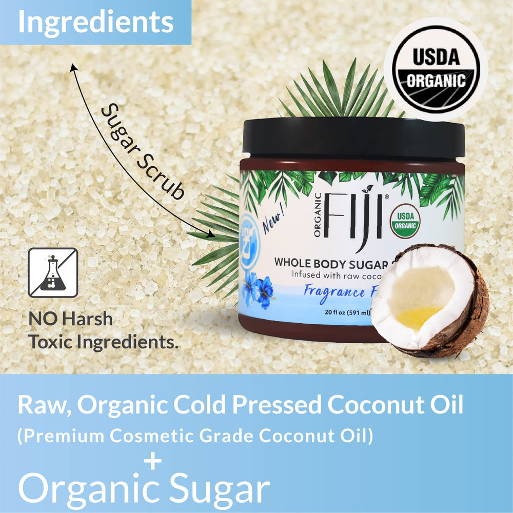 Organic Fiji sugar scrub texture close-up showing crystal particles for effective exfoliation.