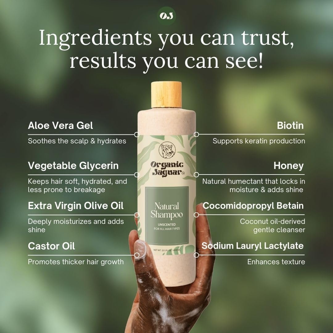Organic Jaguar Natural Shampoo bottle beside color-treated hair care context.
