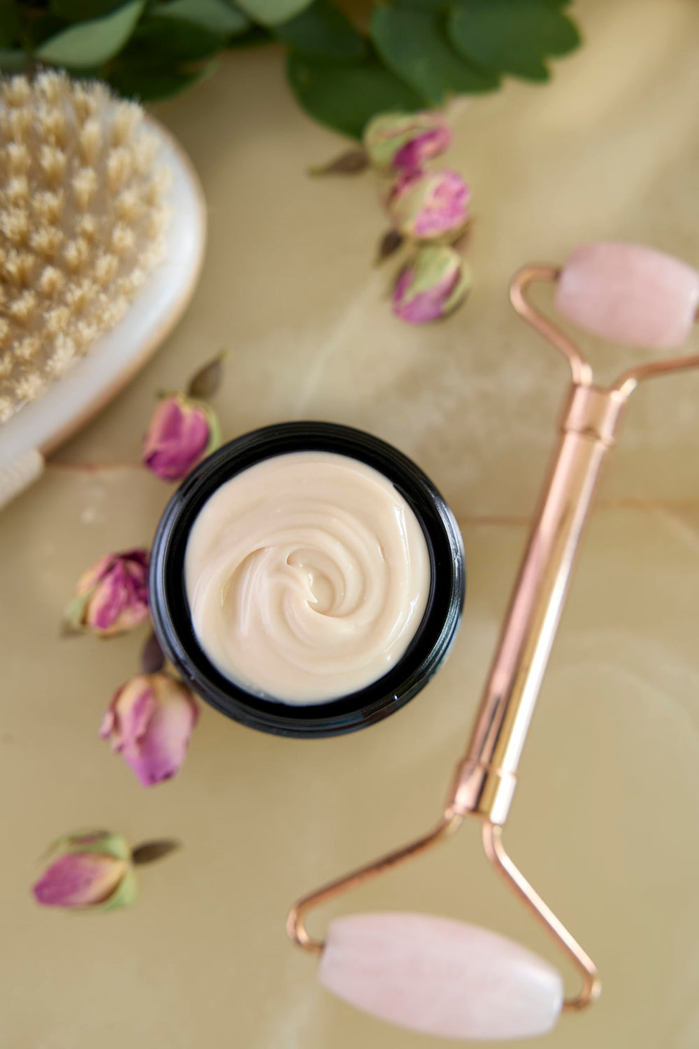 Organic Meadow Herbals Camellia oil applied for smooth, soft skin