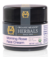 Organic Meadow Herbals Morning Rose Face Cream jar balances and illuminates skin