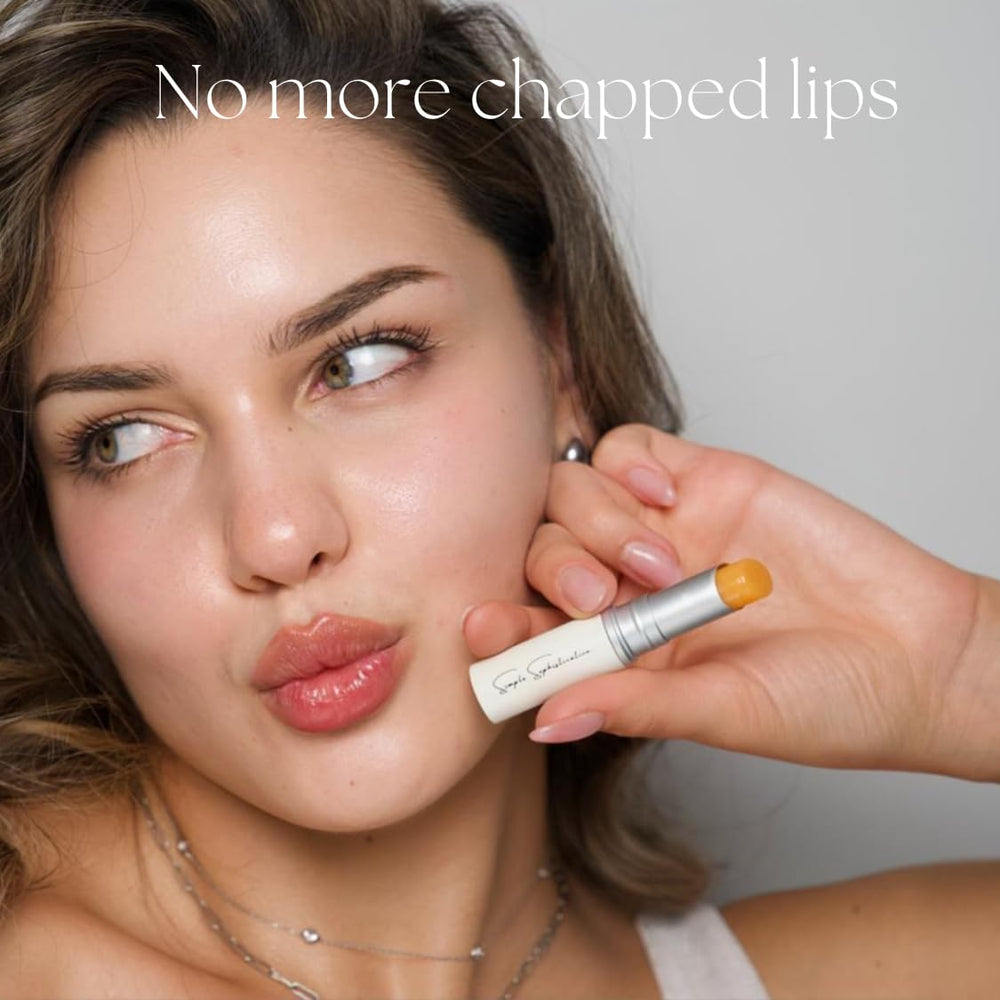 Simple Sophistication Organic Non-GMO label indicating clean lip care ingredients.
