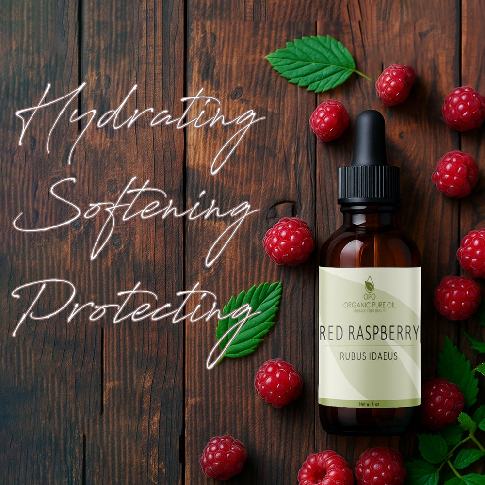 Amber-glass Raspberry Seed Oil bottle from Organic Pure Oil, premium storage.