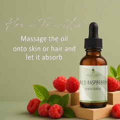 Organic Pure Oil Red Raspberry Seed Oil on clean face for lightweight hydration.