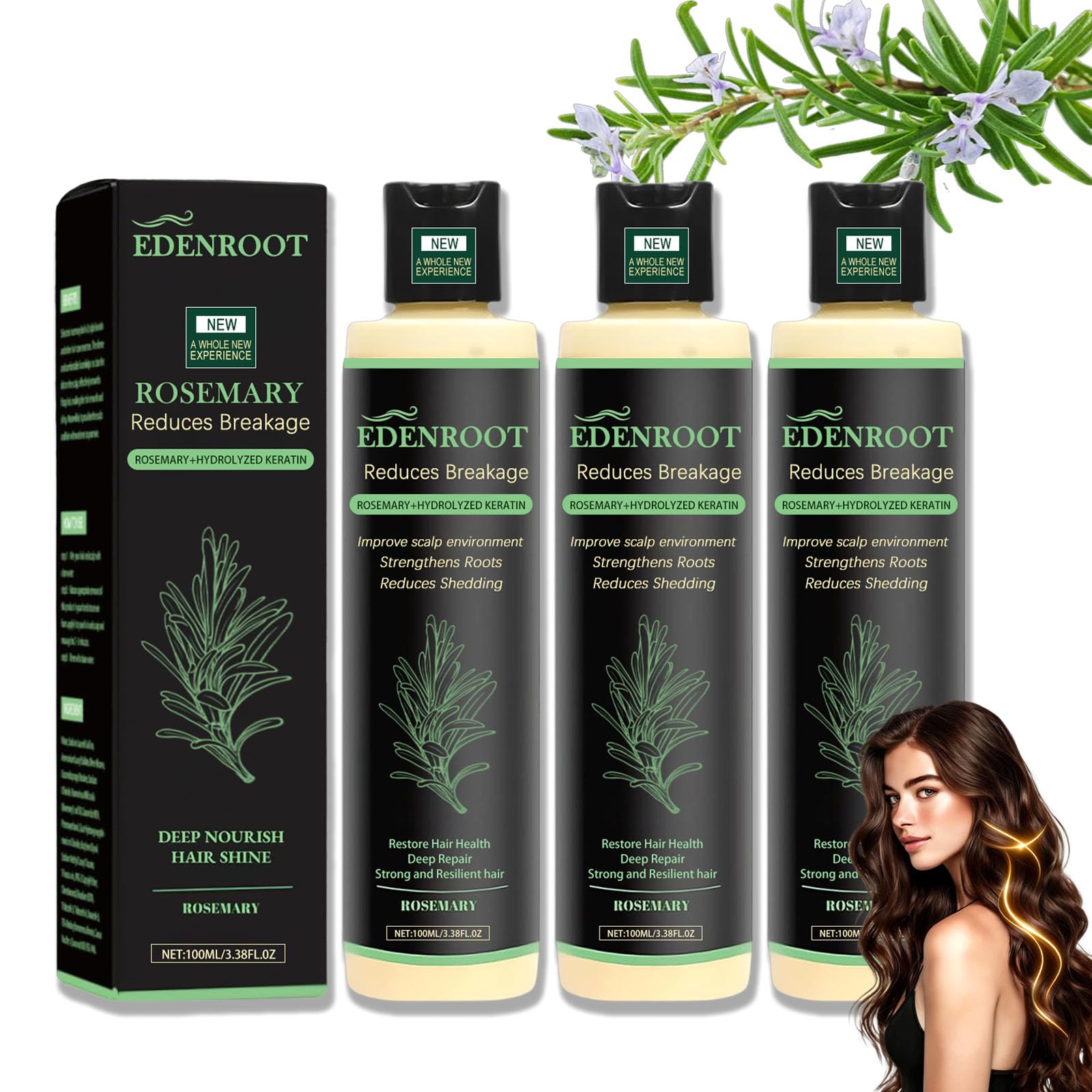 Organic Rosemary Hair Growth Shampoo bottle highlights natural formula for daily care