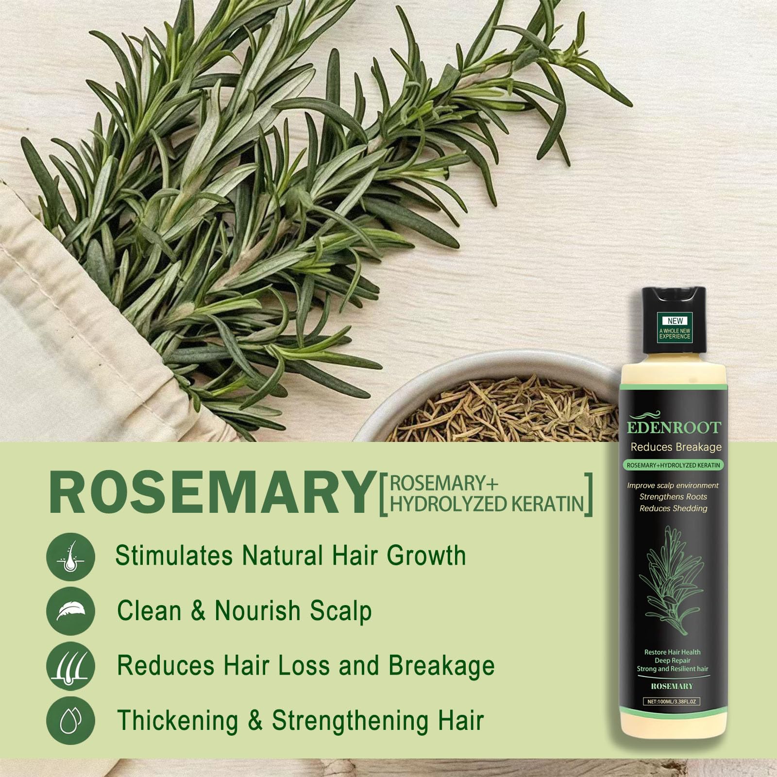 Lather close-up of Organic Rosemary Hair Growth Shampoo with rich foam for clean scalp feel