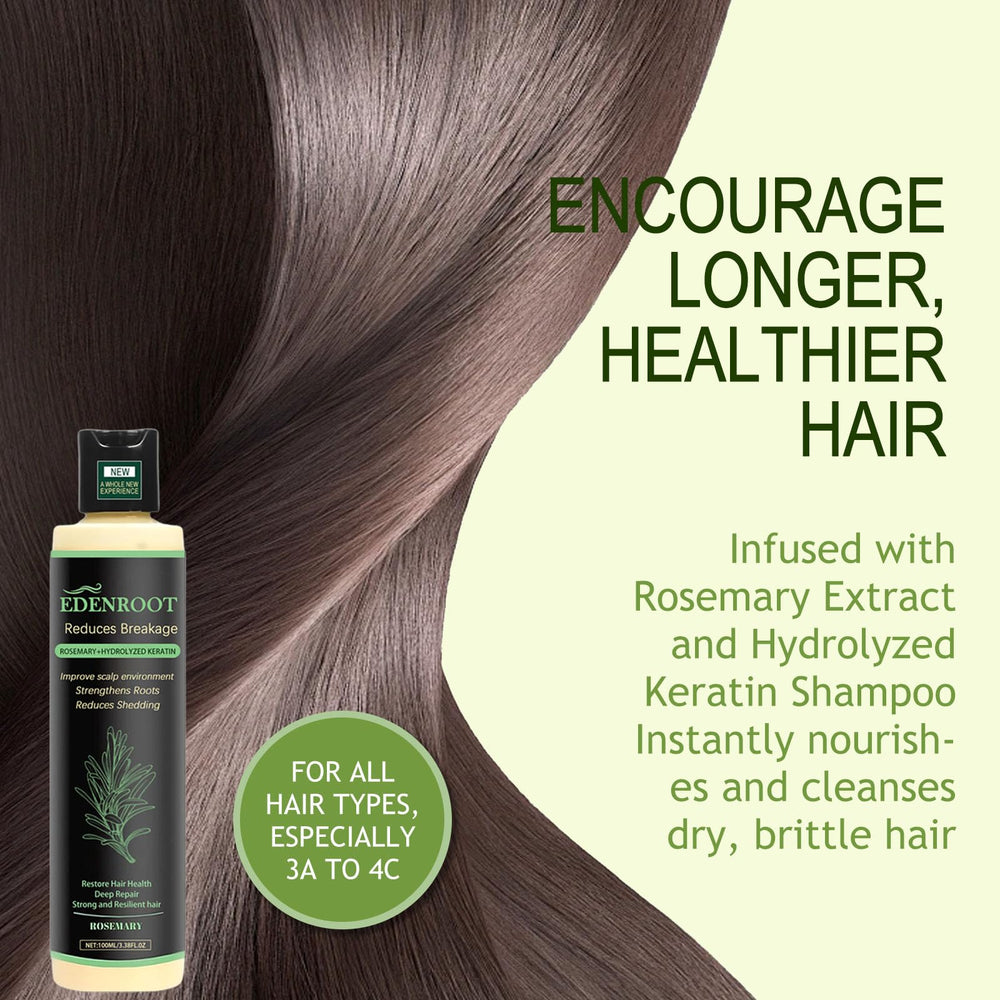 Organic Rosemary Hair Growth Shampoo highlighting hydrolyzed keratin and natural ingredients