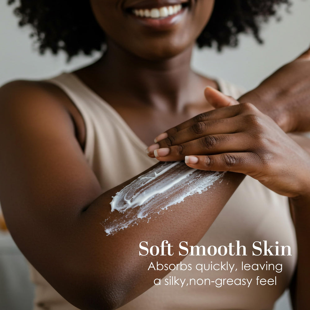 Organic shea butter and jojoba oil ingredients label on product.