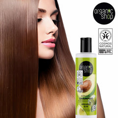 Organic Shop Avocado Repairing Conditioner bottle front reveals smooth, nourished strands