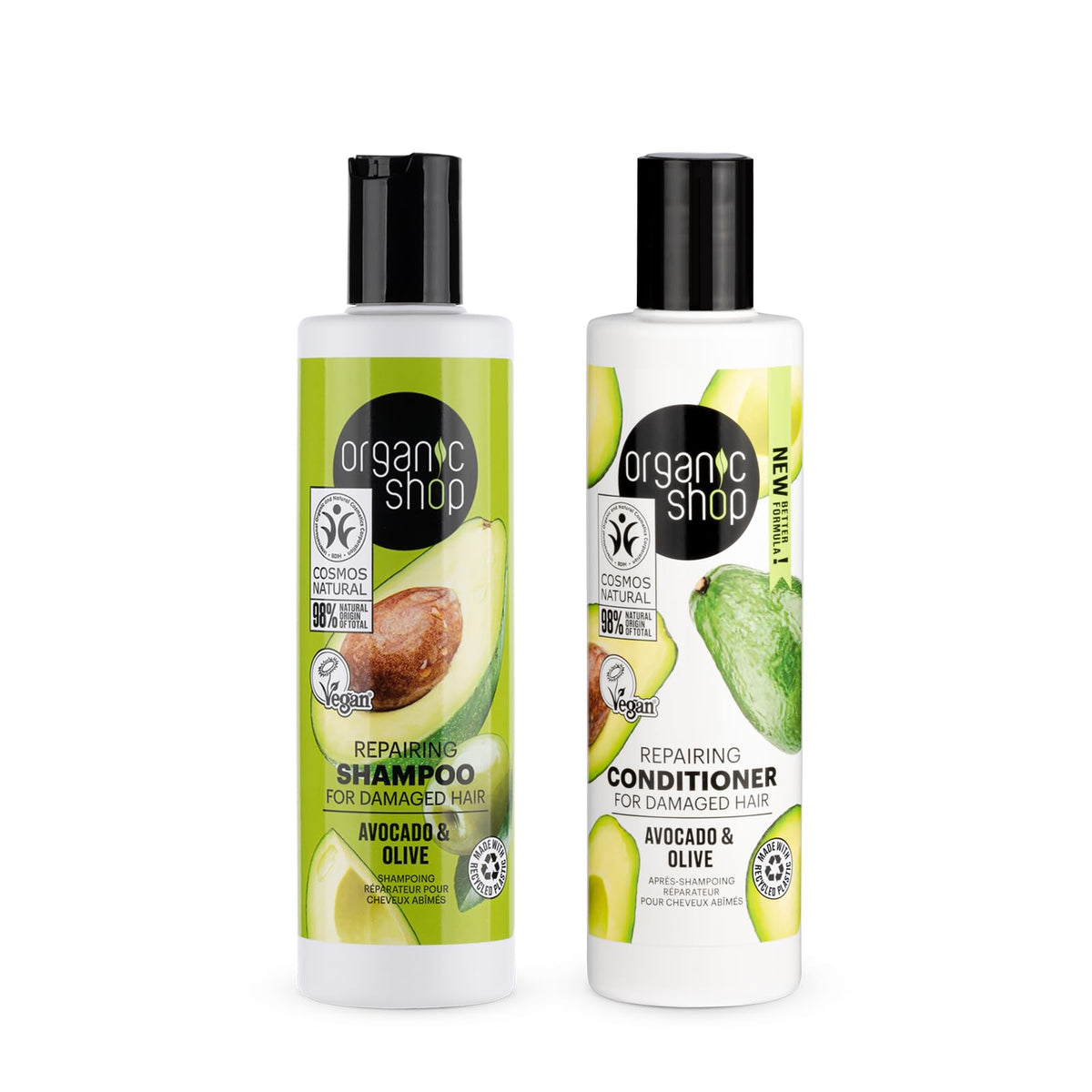 Organic Shop Avocado Repairing Shampoo bottle front with rich hydration for dry hair