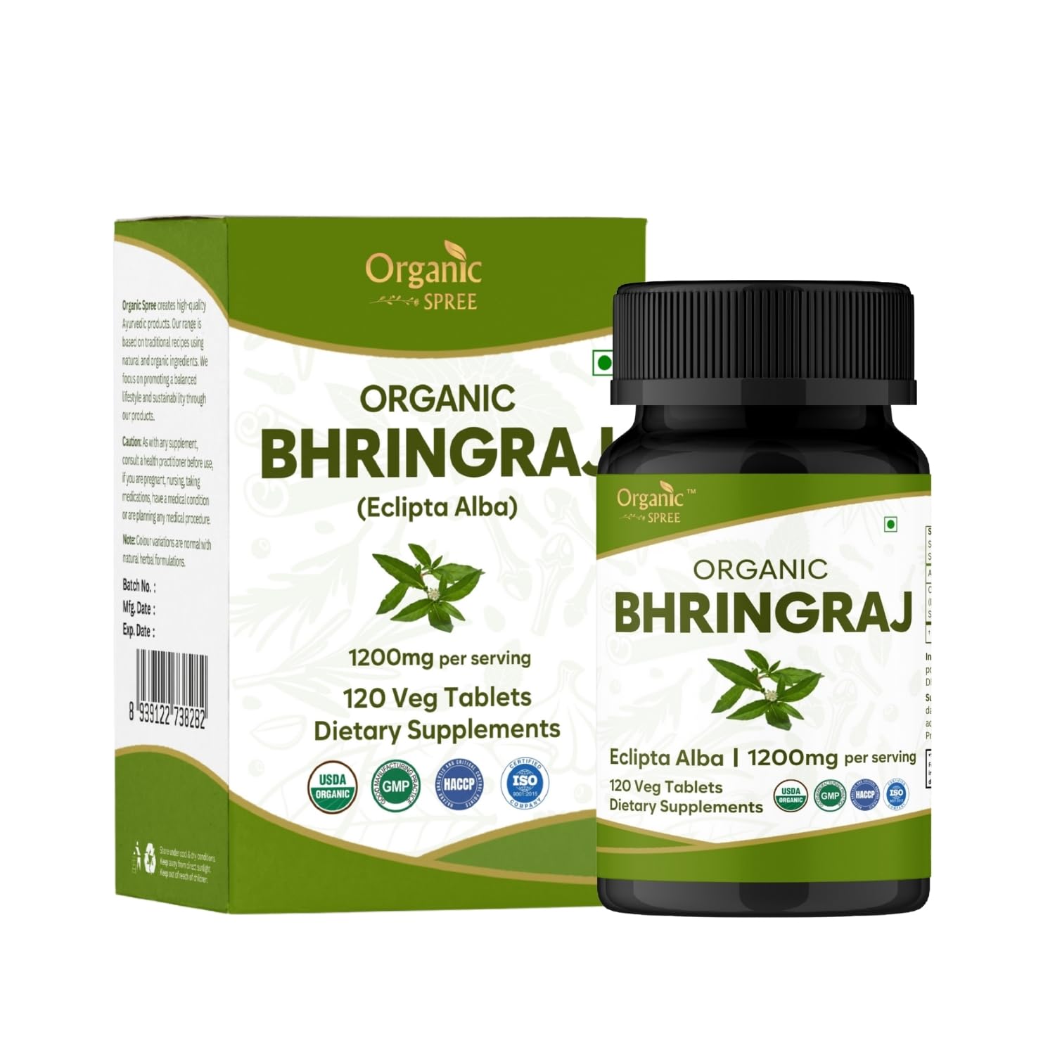 Organic Spree Bhringraj bottle with organic label supports natural hair care.