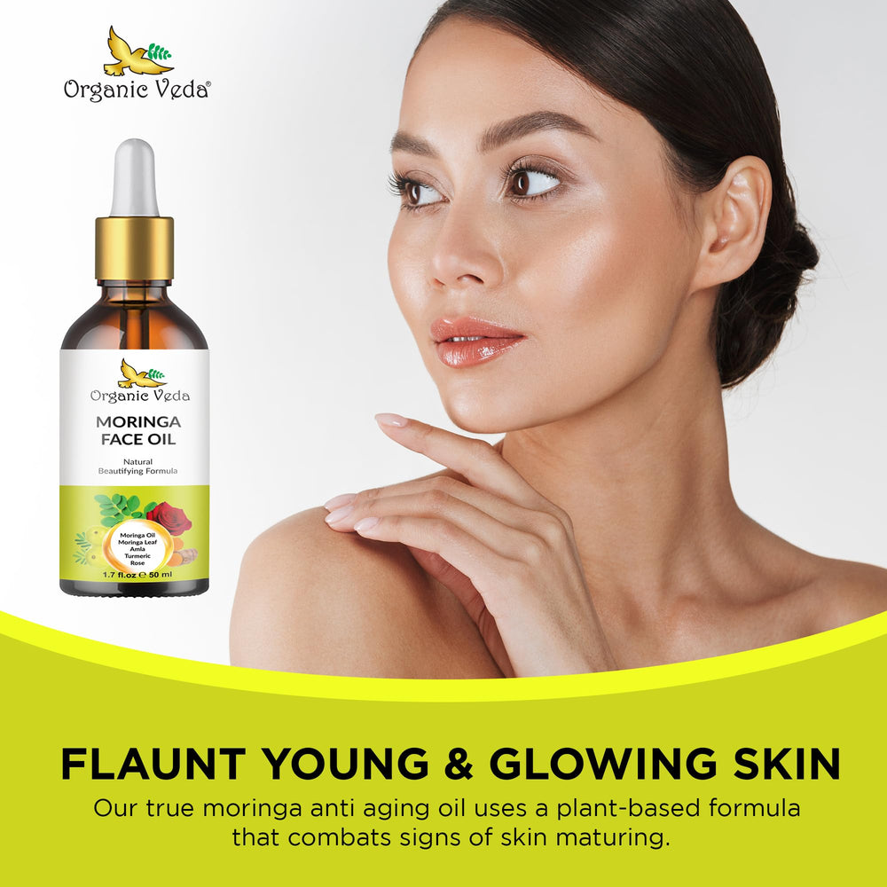 Organic Veda Moringa Face Oil amber glass bottle closeup