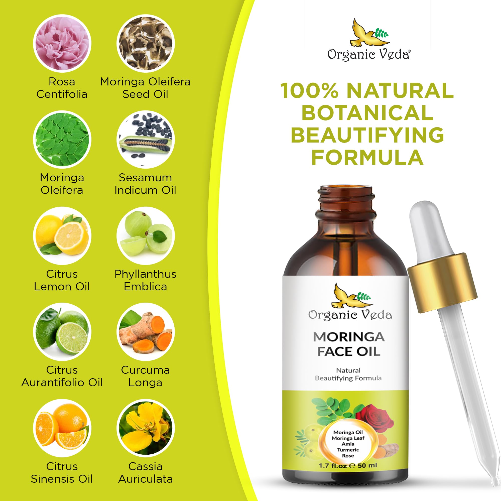 Organic Veda Moringa Face Oil applied to cheek for smooth absorption