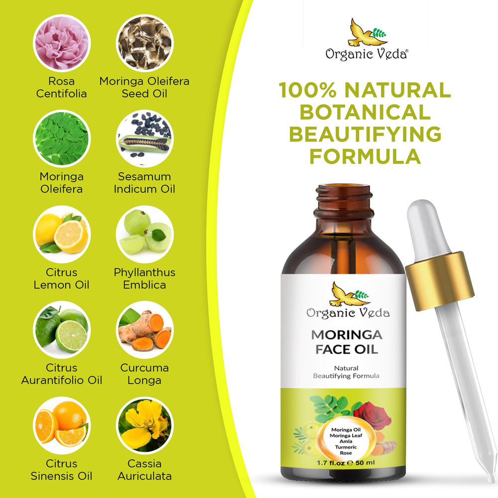 Organic Veda Moringa Face Oil applied to cheek for smooth absorption