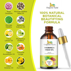 Organic Veda Moringa Face Oil applied to cheek for smooth absorption