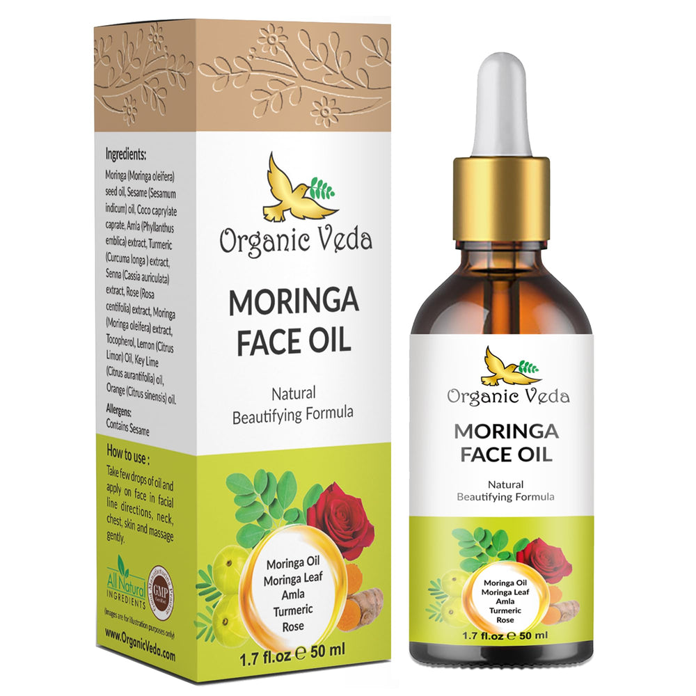 Organic Veda Moringa Face Oil bottle ready for daily hydration