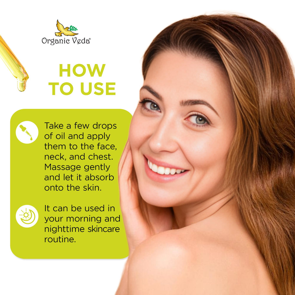 Organic Veda Moringa Face Oil in hand showing lightweight texture
