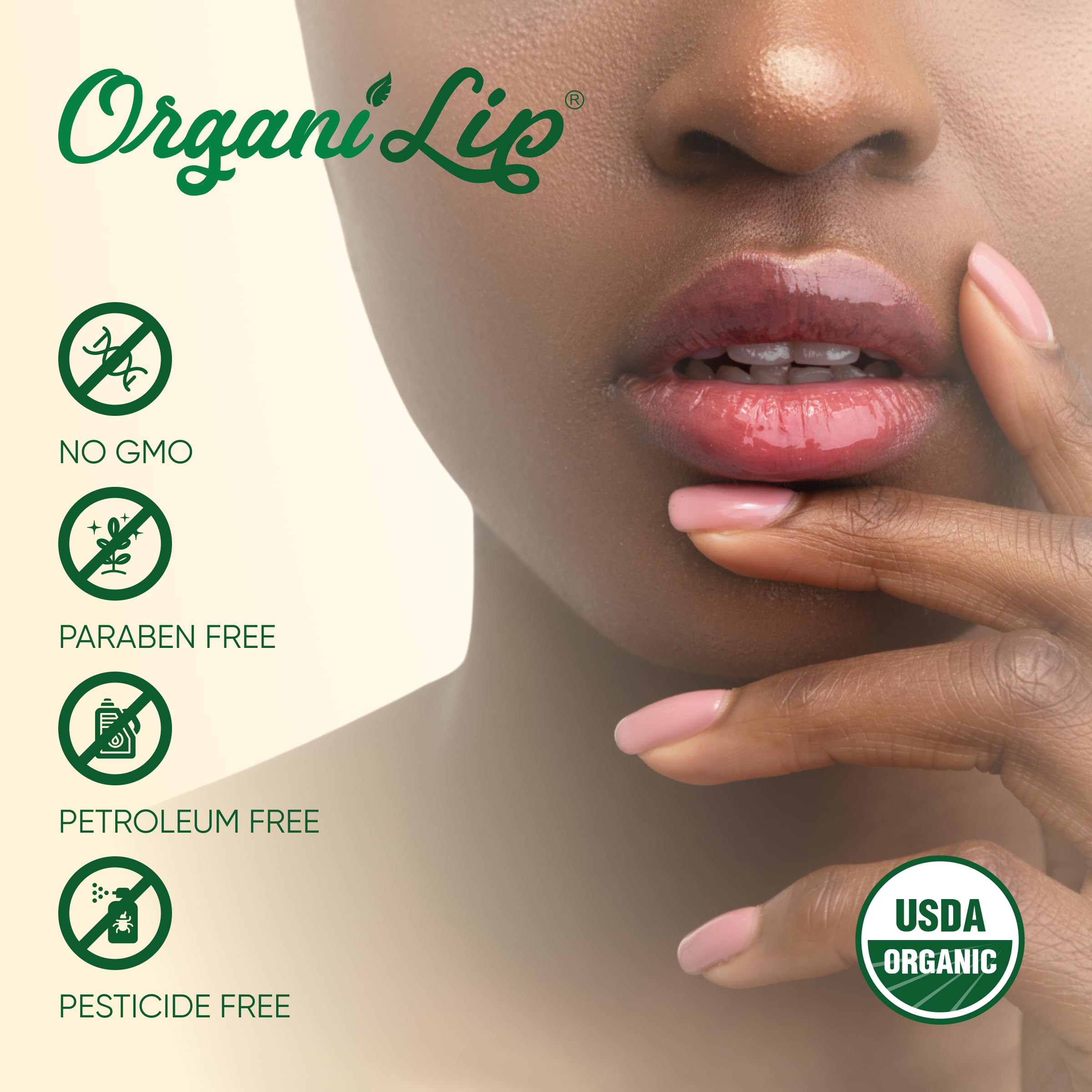 OrganiLip balm glide on lips during application for smooth hydration.