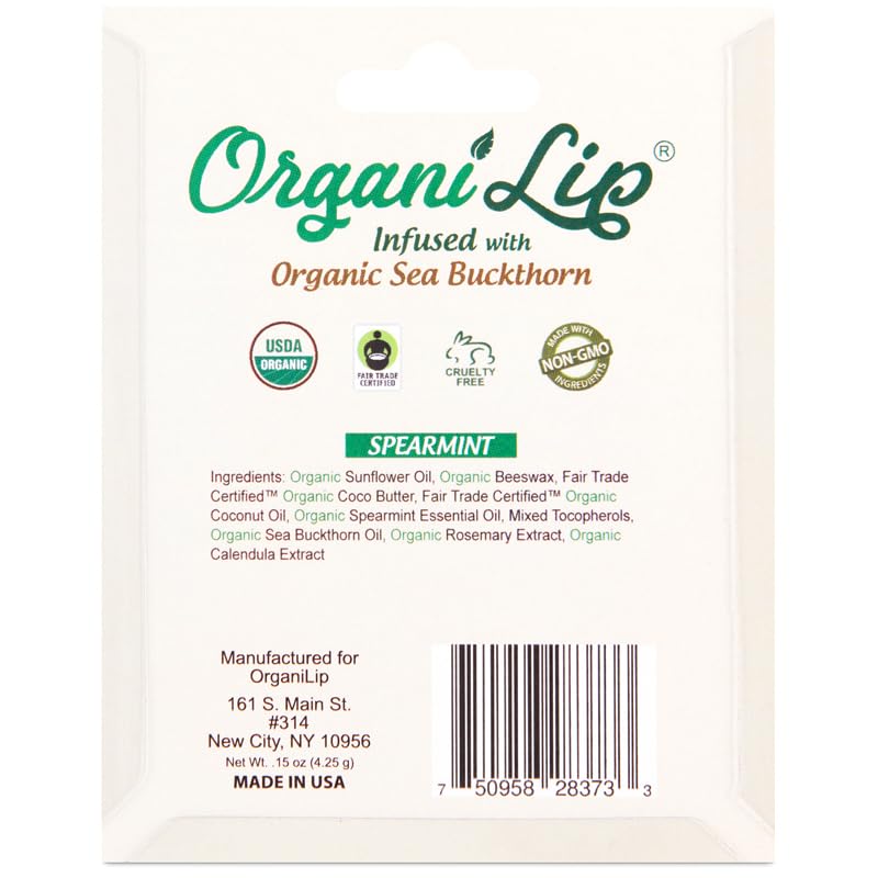 OrganiLip spearmint flavor close-up shows refreshing aroma and hydration.